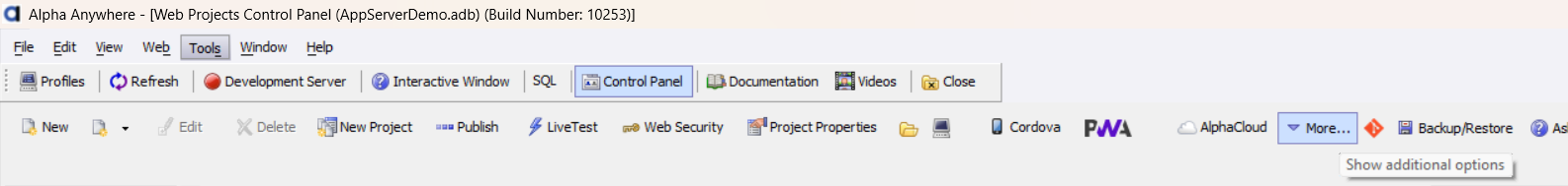 The More button showing the Show Additional Options tooltip.
